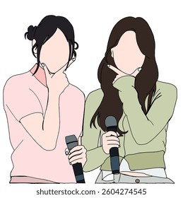 Illustration vector of Kpop fashion stage. idols of Koreans performing. K-pop female fashion idol. female singer who is singing wearing beautiful clothes