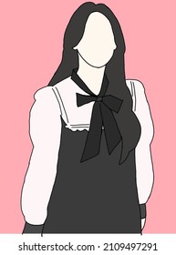 Illustration Vector Of Kpop Street Fashion. Street Idols Of Korea. K-pop Female Fashion Idol. A Girl In Black Clothes Combined With Light Pink.