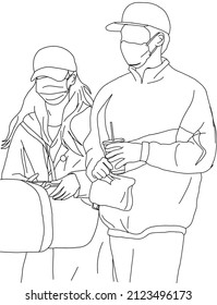 Illustration vector of Kpop street fashion. Street idols of Koreans. K-pop male and female fashion idols. boys and girls who just finished their golf date wearing tracksuits and girls in coats.