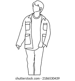 Illustration Vector Of Kpop Street Fashion. Street Idols Of Koreans. K-pop Male Fashion Idol. A Boy In A Cool Denim Jacket.