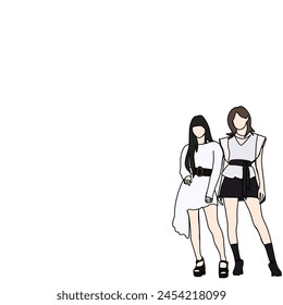 Illustration vector of Kpop street fashion. Street idols of Korea. K-pop female fashion idols. red carpet at an awards show for idols