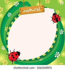 Illustration vector of ladybugs beetles decorated on green leafs and flowers background design for template 