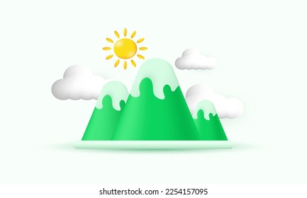 illustration vector landscape mountains sun clouds environmental concept realistic 3d creative isolated on background.Realistic vector illustration.