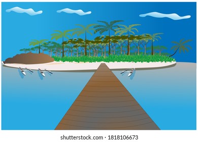 illustration vector landscape panoramic of beautiful beach. eps 10