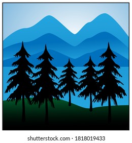 illustration vector landscape panoramic of the lake, mountain, and forest. eps 10
