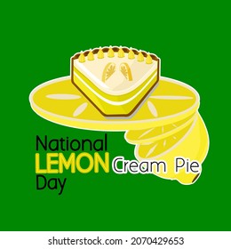 Illustration vector of Lemon Cream Pie served on fresh lemon slices isolated on green background