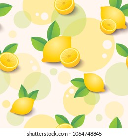 Illustration vector of lemon and leafs decorated with circle shape design for seamless pattern background.