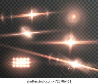 Illustration of Vector Lens Flare Effect. Realistic Sun Flare Energy Beam Explosion on Transparent Background