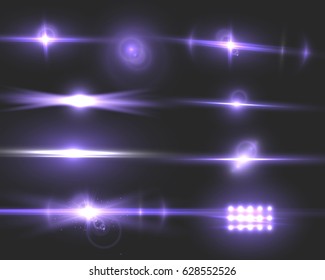 Illustration of Vector Lens Flare. Transparent Vector Lens Flare Effect Set. Bright Sunflare Explosion Template