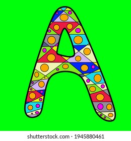 Vector de ilustración de la letra A con ornamento multicolor.  Excelente para el material didáctico cuando se enseña la primera infancia