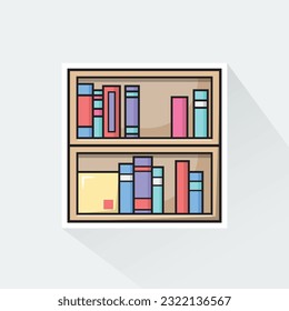Illustration Vector of Light Brown Bookshelf in Flat Design