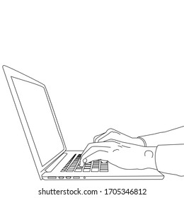 Illustration vector line art hand on laptop for business design element