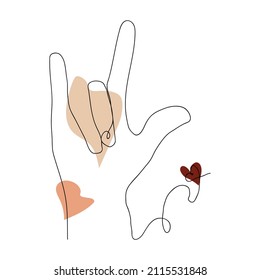 Illustration vector. Line . Hand and heart.  