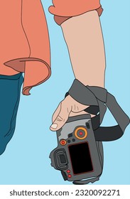 Illustration Vector linear camera.
Photo artist hand drawing on white background.