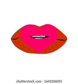 Illustration vector of lips with a heart symbol sign kiss