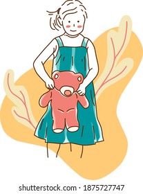 Illustration vector of Little child is holding a teddy bear. 

