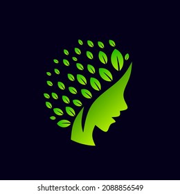 Illustration vector logo beauty woman hair leafs