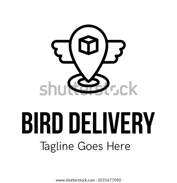 Illustration vector of logo bird delivery. There is\
a map icon and wing of bird. Perfect for logo delivery company, map\
icon, etc.