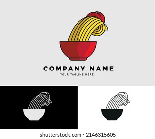 Illustration Vector Logo Cartoon Design, Chicken Noodles on The Bowl, Suitable for Business, Corporate and Community, Food Logo