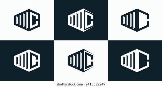 Illustration vector logo design, collection of initials letter C in the shape of a container box.