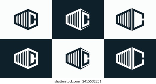 Illustration vector logo design, collection of initials letter C in the shape of a container box.