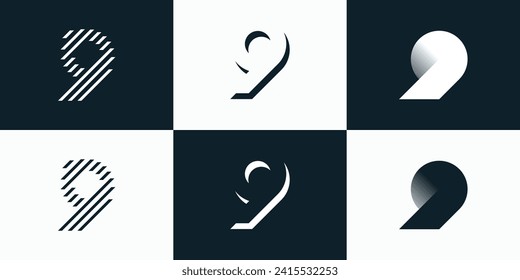 Illustration vector logo design, collection of abstract number 9 icon variations.