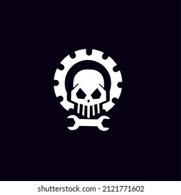 Illustration Vector Logo Design Gear Skull For Mechanic