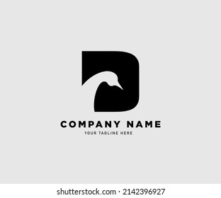Illustration Vector Logo Design, Swan Silhouette, Letter D Animal, Simple, Minimalis and Elegant, Suitable for Business, Company and Others