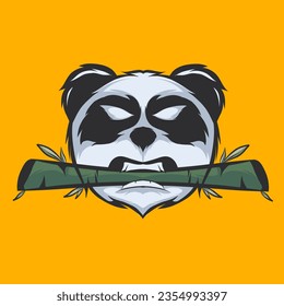  illustration, vector, logo of a panda head biting bamboo