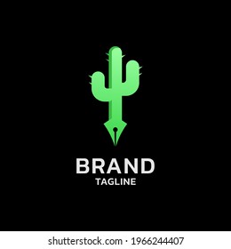 Illustration vector logo template of cactus with pen foot