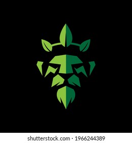 Illustration vector logo template of lion king with leaves crown