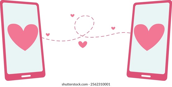 An illustration vector of long distance relationship concept of couple using smartphone to communicate.