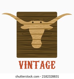 illustration vector of long horn with wood texture perfect for print,etc.