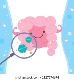 Illustration vector look through of benefits is Probiotics with magnifying glass to digestive tract.