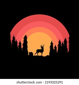 illustration vector of lost deer in forest,sunset scene,perfect for print,etc
