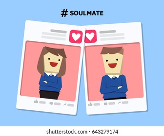 Illustration Vector Of Love Couple Profile Frame Template On Online Dating App As Concept