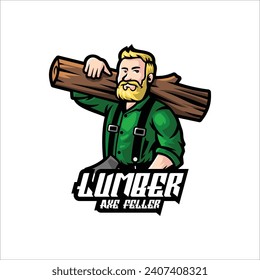 Illustration Vector Lumber Feller Mascot Cartoon Logo Style.