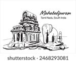  illustration vector of Mahabalipuram, Tamil Nadu, South India