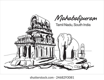  illustration vector of Mahabalipuram, Tamil Nadu, South India