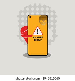 Vector de ilustración: amenaza de malware en dispositivo móvil