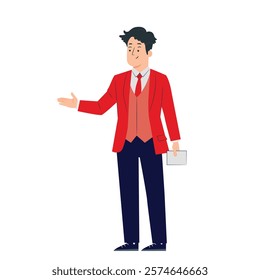 illustration vector man with book pointing at something