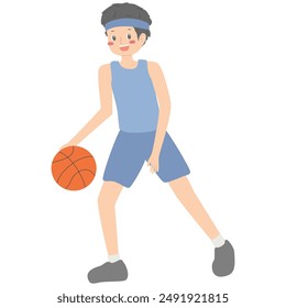 Illustration Vector of man or boy do sport playing basket ball and feels happy 