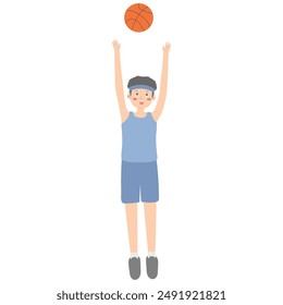 Illustration Vector of man or boy do sport playing basket ball and feels happy 