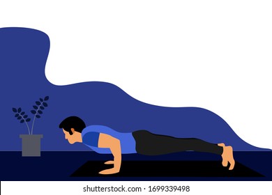 illustration vector of man doing exercise at home poster.