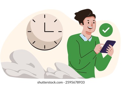 Illustration vector man with feel happy because fast responsive technology