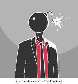 Illustration Vector Man Head Bomb Caricature Concept