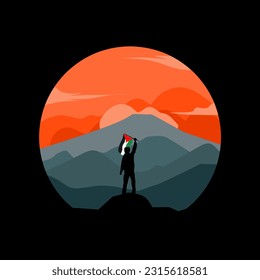  illustration vector of man hold palestine flag in nature,perfect for free palestine campaign