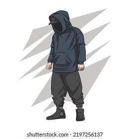 illustration vector of man in hoodie. Comic style