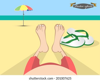 illustration vector of man lay on the beach