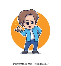 illustration vector of man pointing wearing blue jacket,vector various mood and feeling.people illustration